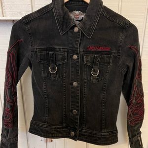 COPY - Harley Davidson Womens Tribal Flames Embroidered Black Denim Jean Jacket…